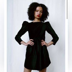 Batsheva Black Velvet Mini Prairie Dress